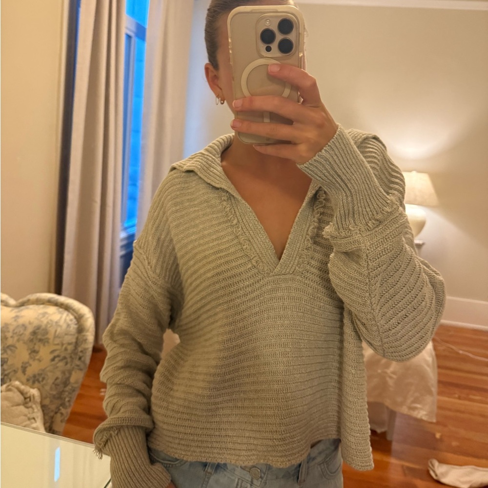 Cozy Gray Knit Sweater Free People
